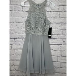 Cinderella Divine Silver Formal Dress Beaded Halter Top Chiffon Skirt SMALL, NWT